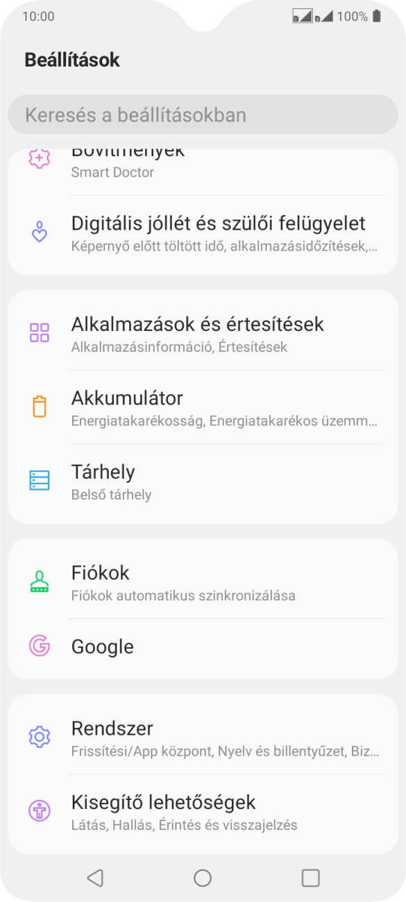 Válaszd a Fiókok lehetőséget.