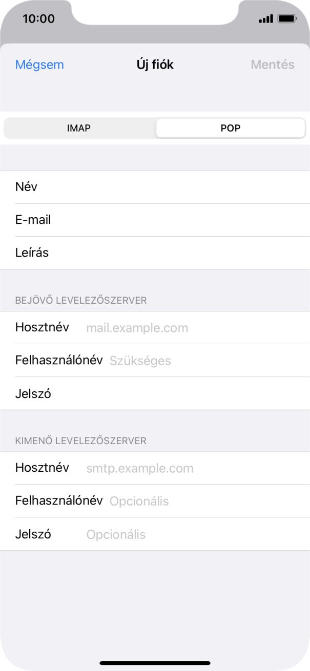 Kattints a Hosztnév mezőre, és írd be az e-mail szolgáltatód bejövő szerverének a nevét.