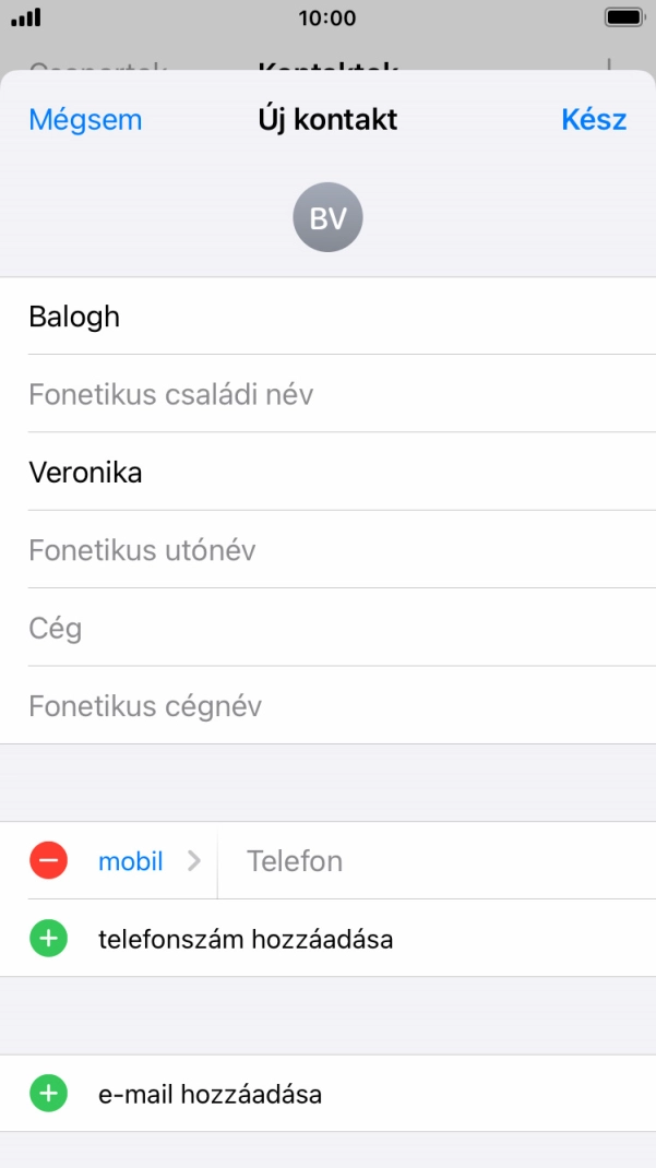 Kattints a Telefon mezőre, és írd be a kívánt telefonszámot.