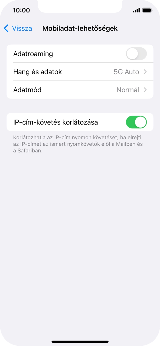 Kattints az „Adatroaming” melletti csúszkára a funkció be- vagy kikapcsolásához. Kattints az „Adatroaming” melletti csúszkára a funkció be- vagy kikapcsolásához.