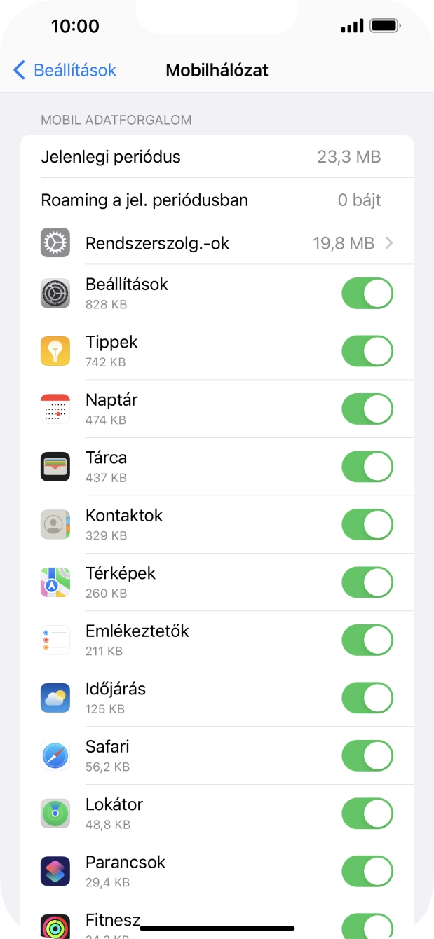 Kattints a kívánt programok melletti csúszkákra a funkciók be- vagy kikapcsolásához.