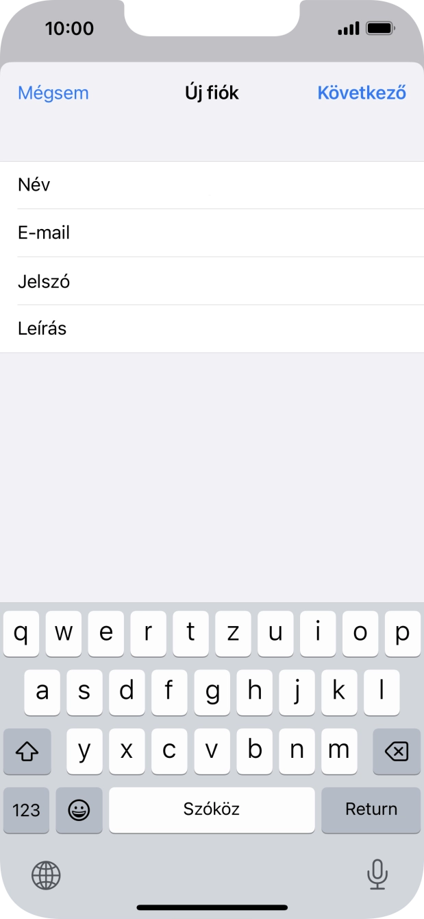 Kattints a Leírás mezőre, és írd be az e-mail-fiók kívánt nevét.