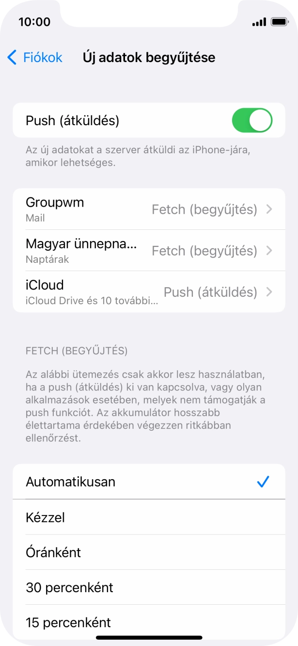 Kattints a „Push (átküldés)” melletti csúszkára a funkció be- vagy kikapcsolásához.