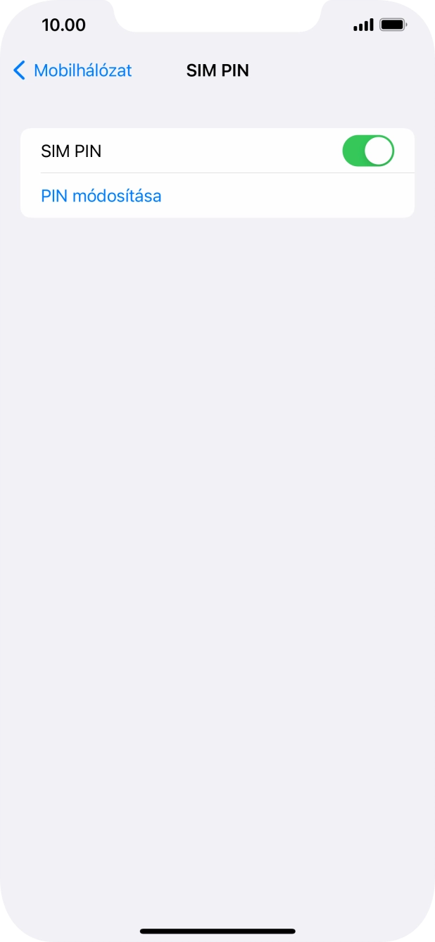 Kattints a „SIM PIN” melletti csúszkára a funkció be- vagy kikapcsolásához.