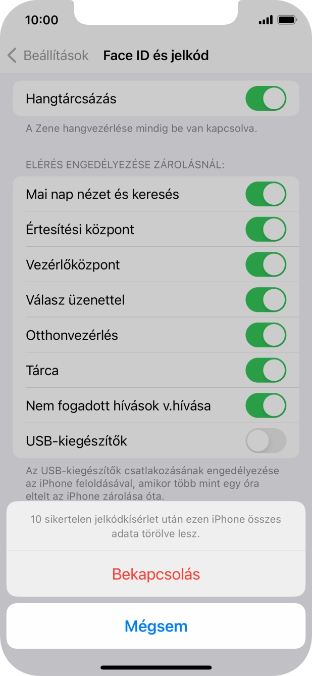 Ha bekapcsolod a funkciót, válaszd a Bekapcsolás lehetőséget.