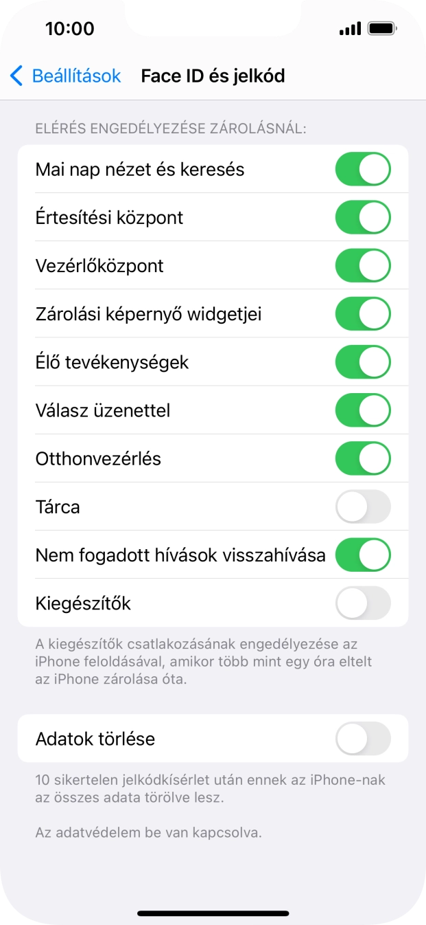 Kattints az „Adatok törlése” melletti csúszkára a funkció be- vagy kikapcsolásához.