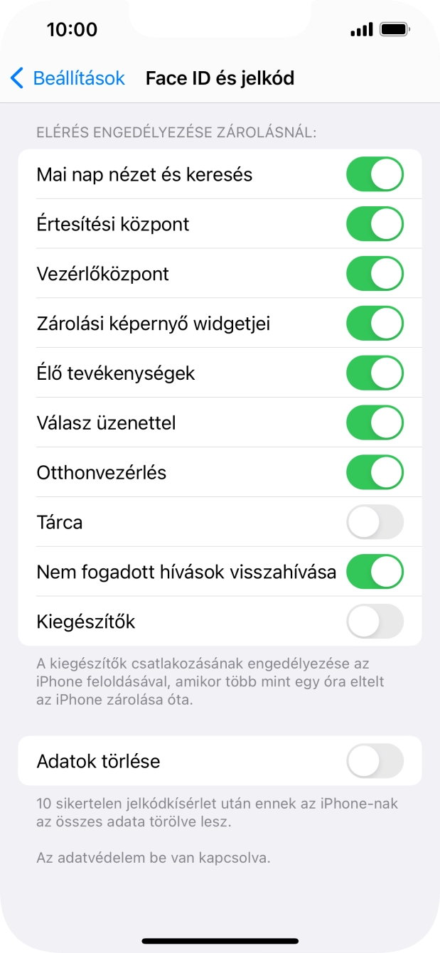 Kattints az „Adatok törlése” melletti csúszkára a funkció be- vagy kikapcsolásához. Kattints az „Adatok törlése” melletti csúszkára a funkció be- vagy kikapcsolásához.