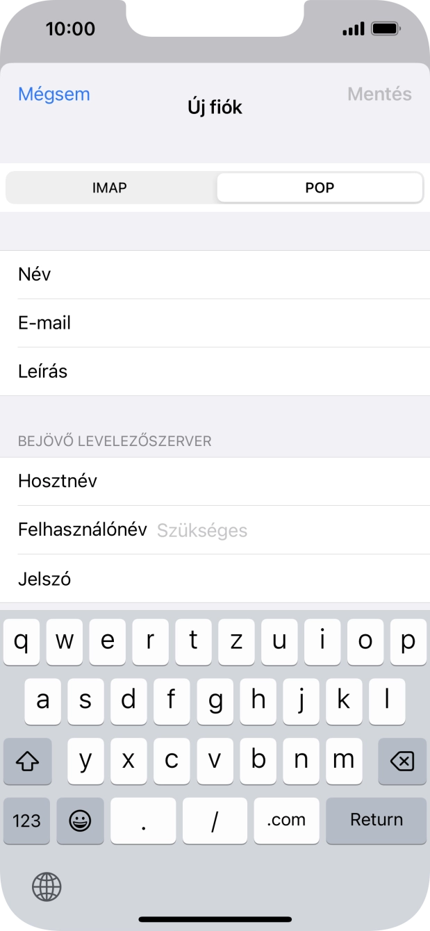 Kattints a Felhasználónév mezőre, és írd be az e-mail-fiókodhoz tartozó felhasználónevet.