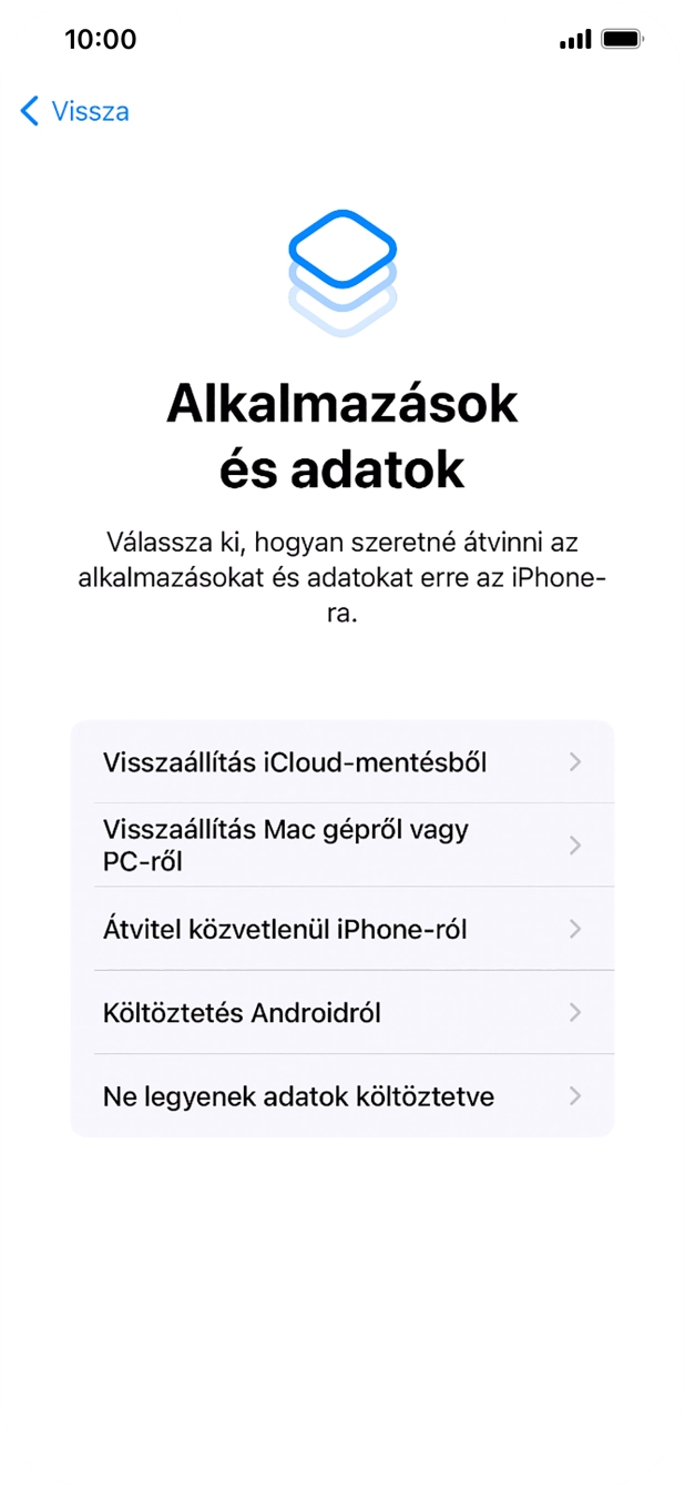 Válaszd a Ne legyenek adatok költöztetve lehetőséget, és kövesd a képernyőn megjelenő utasításokat az aktiválás befejezéséhez.