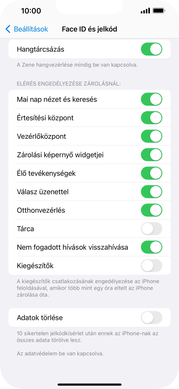 Kattints az „Adatok törlése” melletti csúszkára a funkció be- vagy kikapcsolásához.