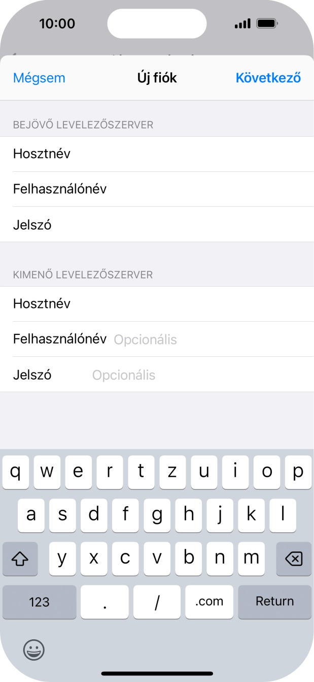 Kattints a Felhasználónév mezőre, és írd be az e-mail-fiókodhoz tartozó felhasználónevet.