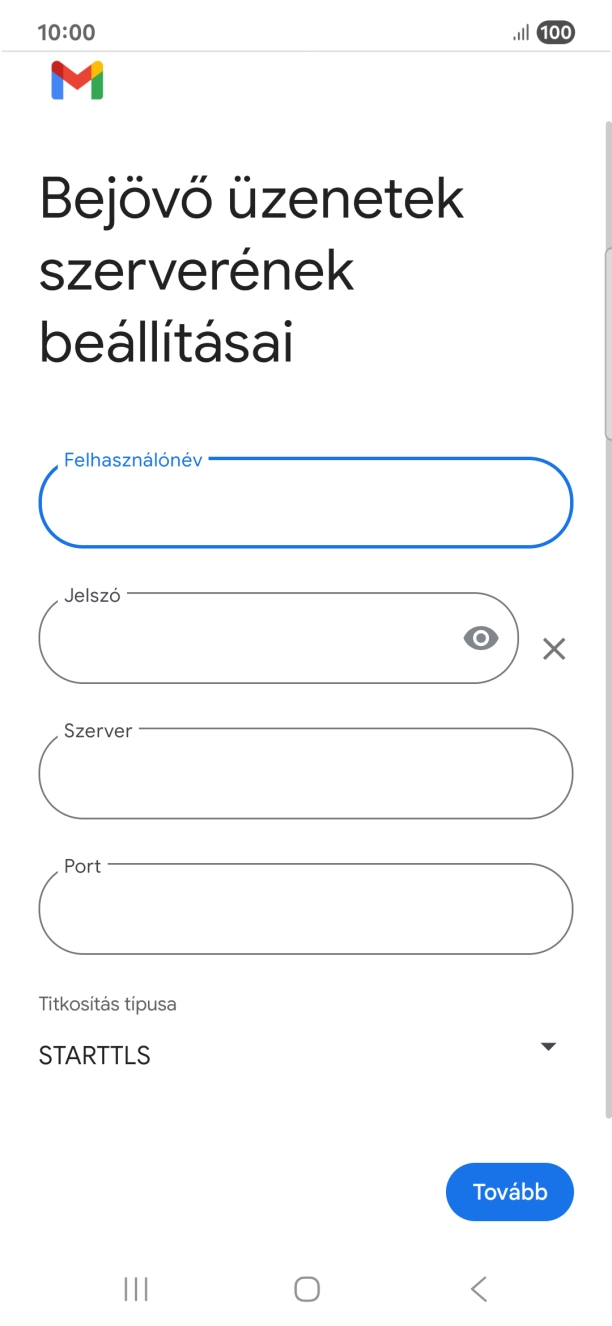 Kattints a „Szerver” alatti mezőre, és írd be az e-mail szolgáltatód bejövő szerverének a nevét.