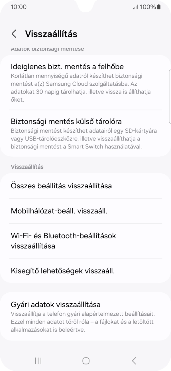 Válaszd a Gyári adatok visszaállítása lehetőséget. Válaszd a Gyári adatok visszaállítása lehetőséget.
