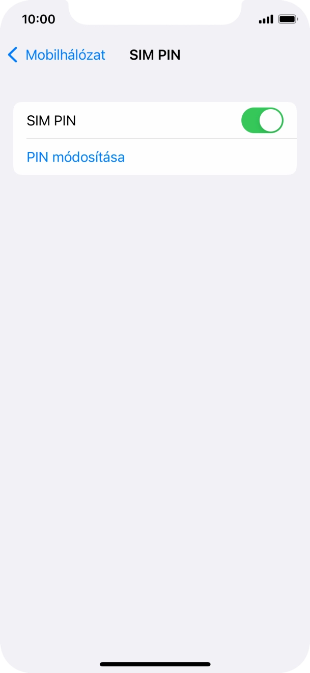 Kattints a „SIM PIN” melletti csúszkára a funkció be- vagy kikapcsolásához.
