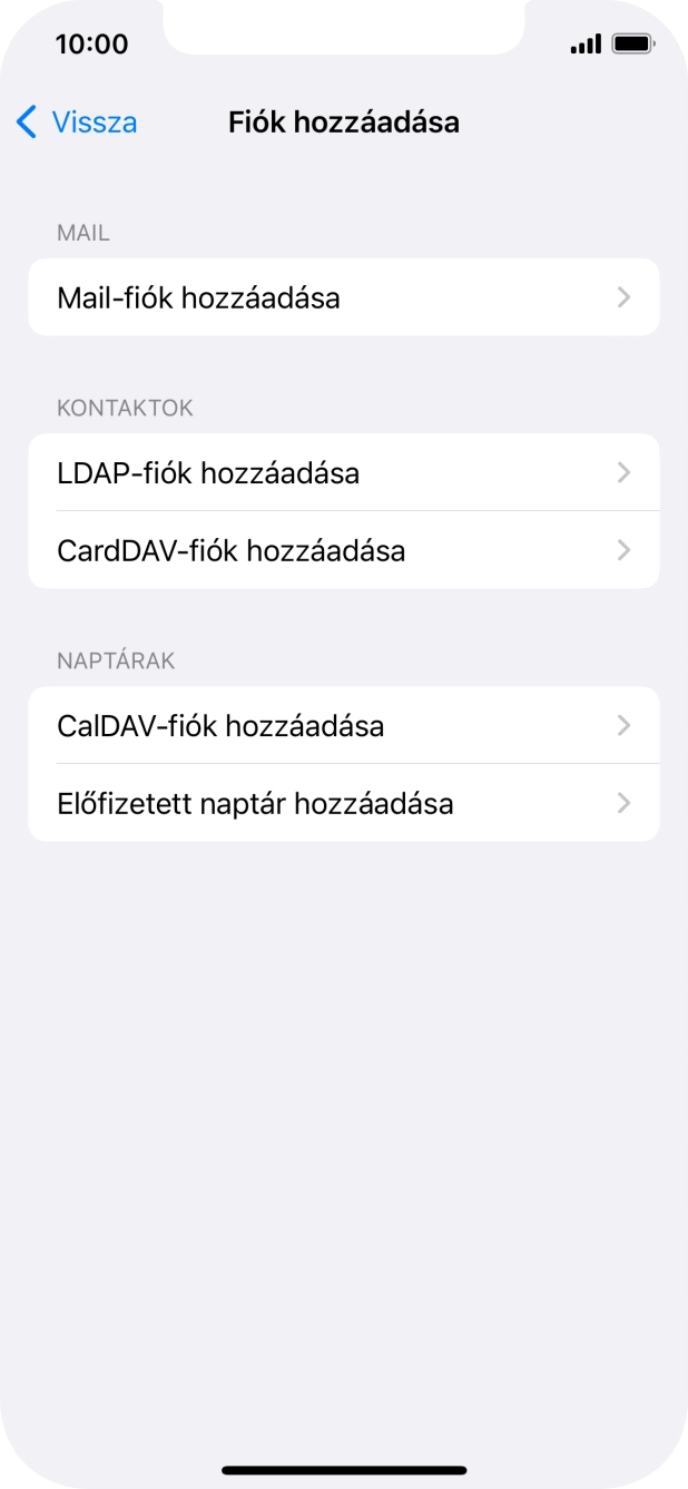 Válaszd a Mail-fiók hozzáadása lehetőséget.
