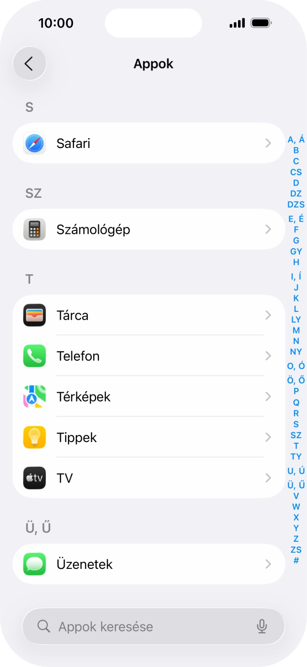 Válaszd az Üzenetek lehetőséget.
