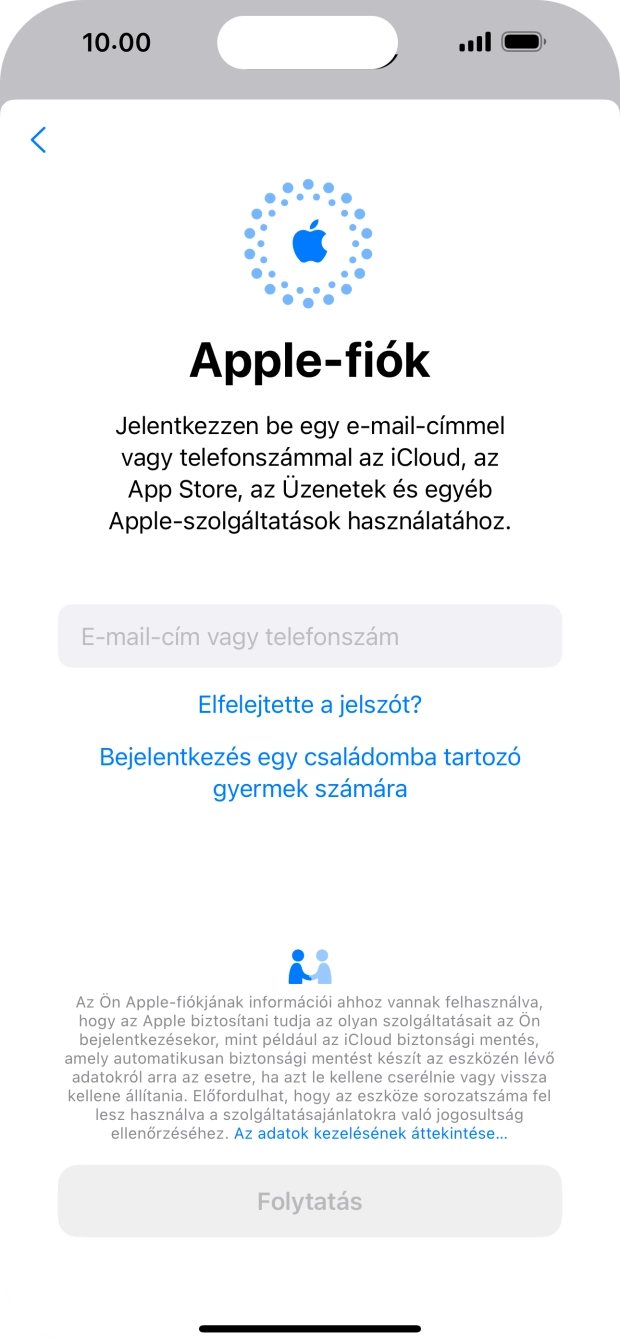 Válaszd az E-mail-cím vagy telefonszám lehetőséget, és írd be a az Apple ID-dhoz tartozó felhasználónevet.