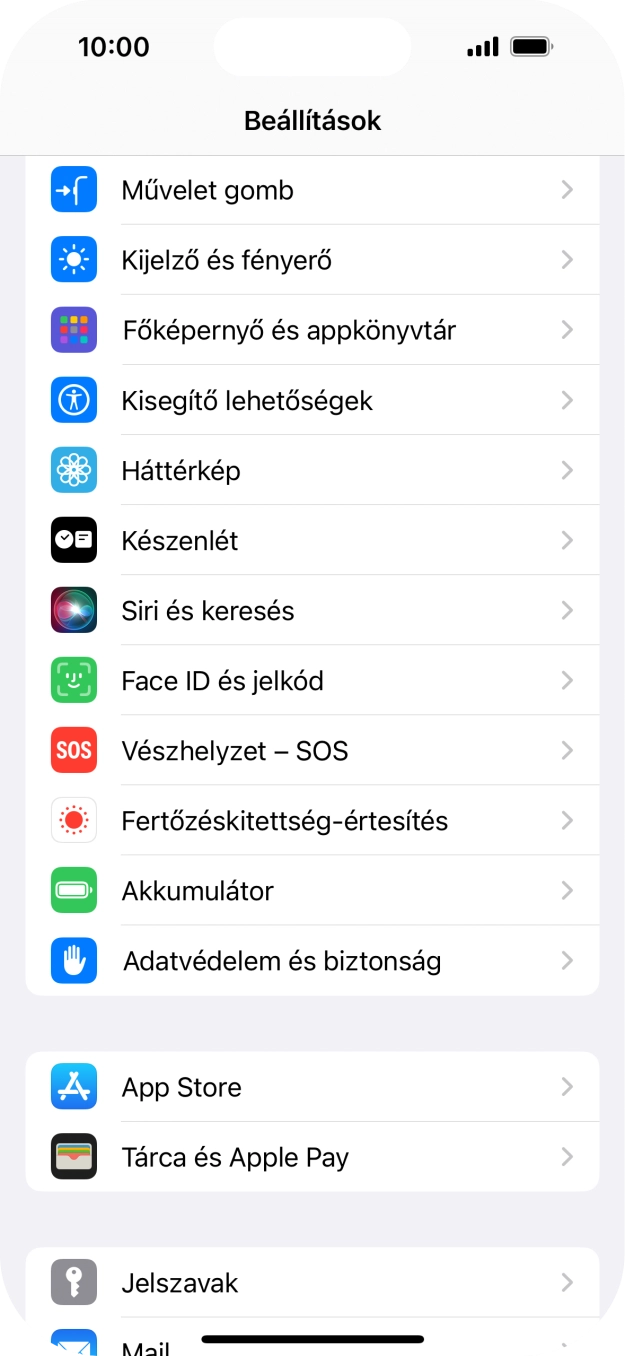 Válaszd a Face ID és jelkód lehetőséget.
