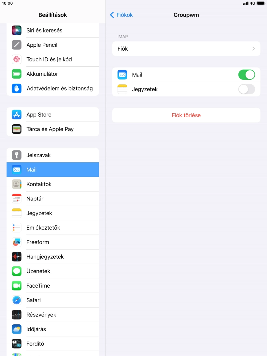 Válaszd a Fiók lehetőséget.