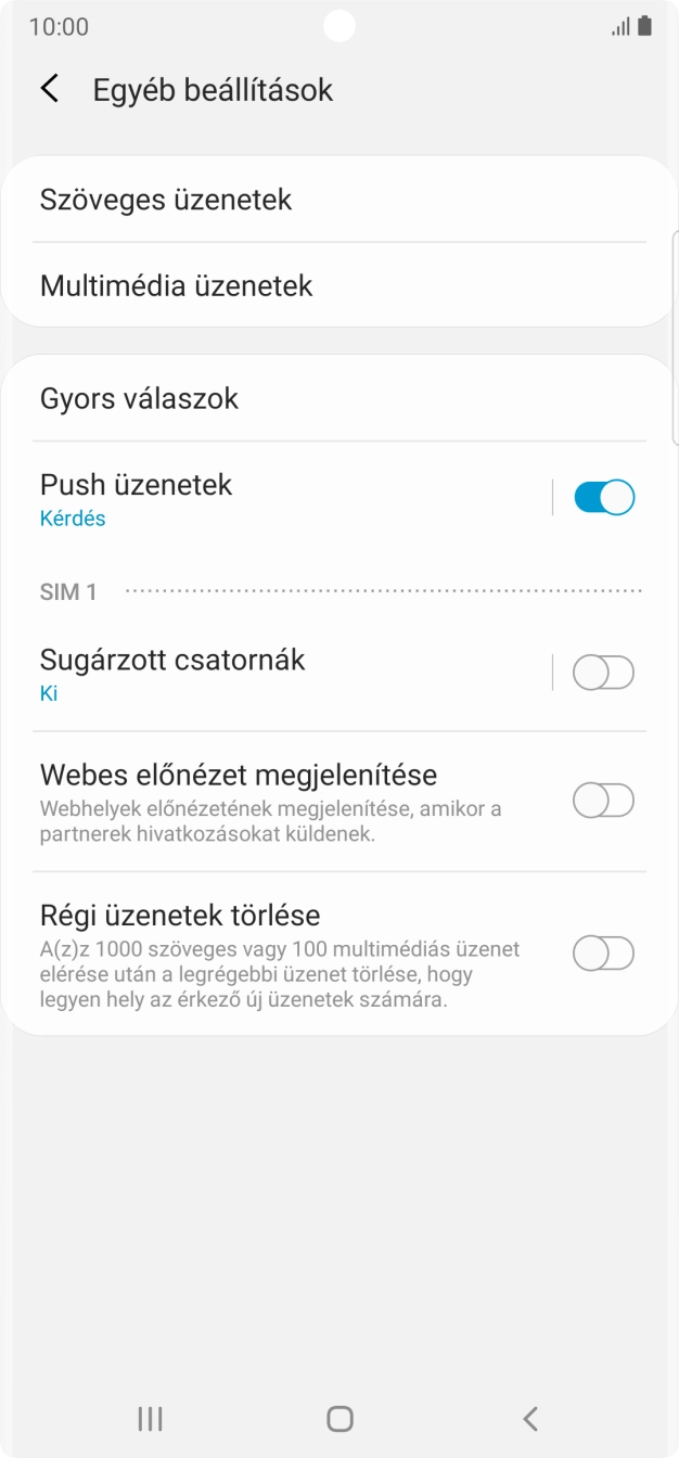 Válaszd a Szöveges üzenetek lehetőséget.