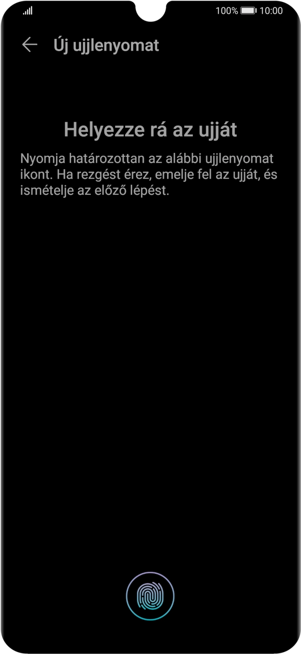 Kövesd a kijelzőn megjelenő utasításokat képernyőzár létrehozásához ujjlenyomattal. Kövesd a kijelzőn megjelenő utasításokat képernyőzár létrehozásához ujjlenyomattal.