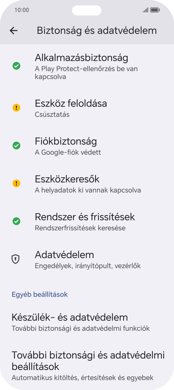 Válaszd a További biztonsági és adatvédelmi beállítások lehetőséget. Válaszd a További biztonsági és adatvédelmi beállítások lehetőséget.