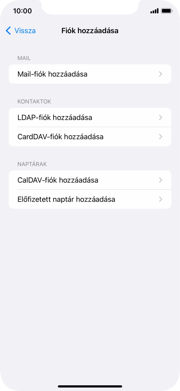 Válaszd a Mail-fiók hozzáadása lehetőséget.