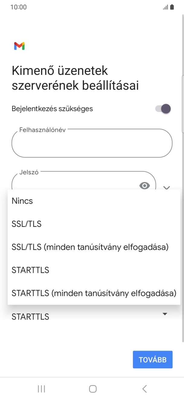 Válaszd az SSL/TLS lehetőséget.