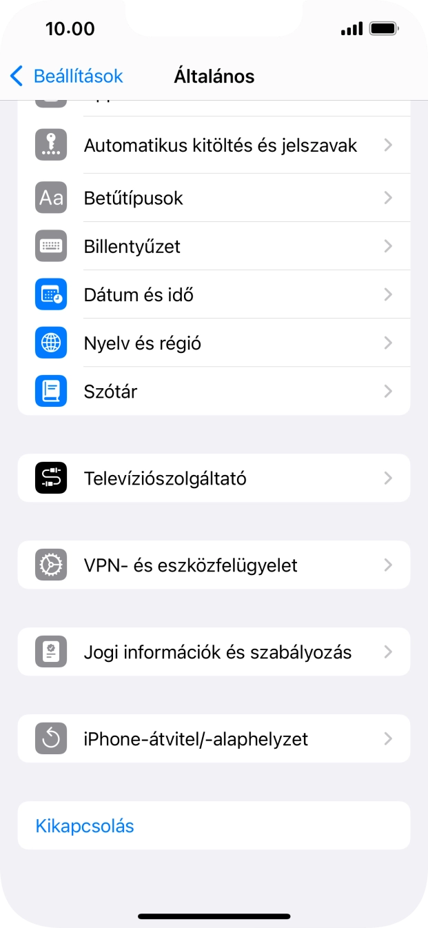 Válaszd az „iPhone-átvitel/-alaphelyzet” lehetőséget.