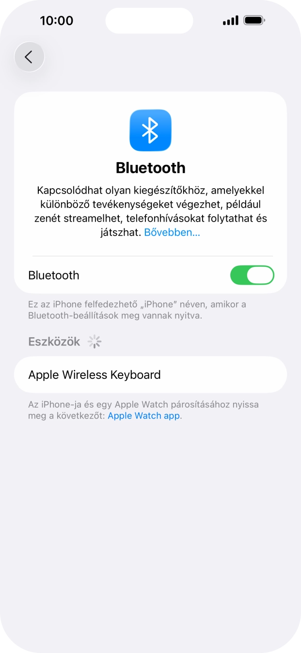 Válaszd ki a kívánt Bluetooth-eszközt, és kövesd a kijelzőn megjelenő utasításokat annak telefonodhoz történő csatlakoztatásához. Válaszd ki a kívánt Bluetooth-eszközt, és kövesd a kijelzőn megjelenő utasításokat annak telefonodhoz történő csatlakoztatásához.