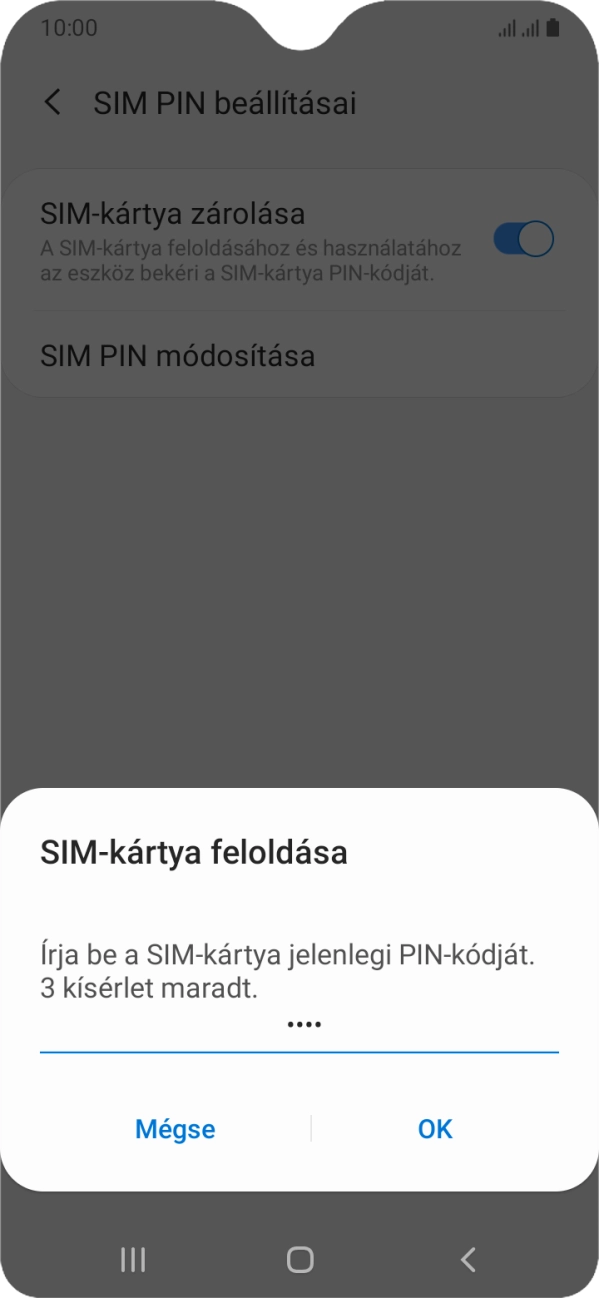 Írd be a PIN-kódot, és válaszd az OK lehetőséget.