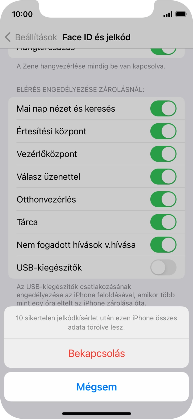 Ha bekapcsolod a funkciót, válaszd a Bekapcsolás lehetőséget.