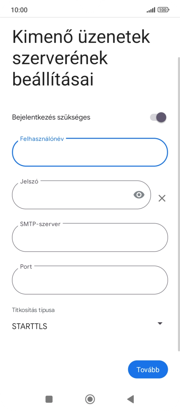 Kattints a „Jelszó” alatti mezőre, és írd be az e-mail szolgáltatód kimenő szerverének jelszavát.