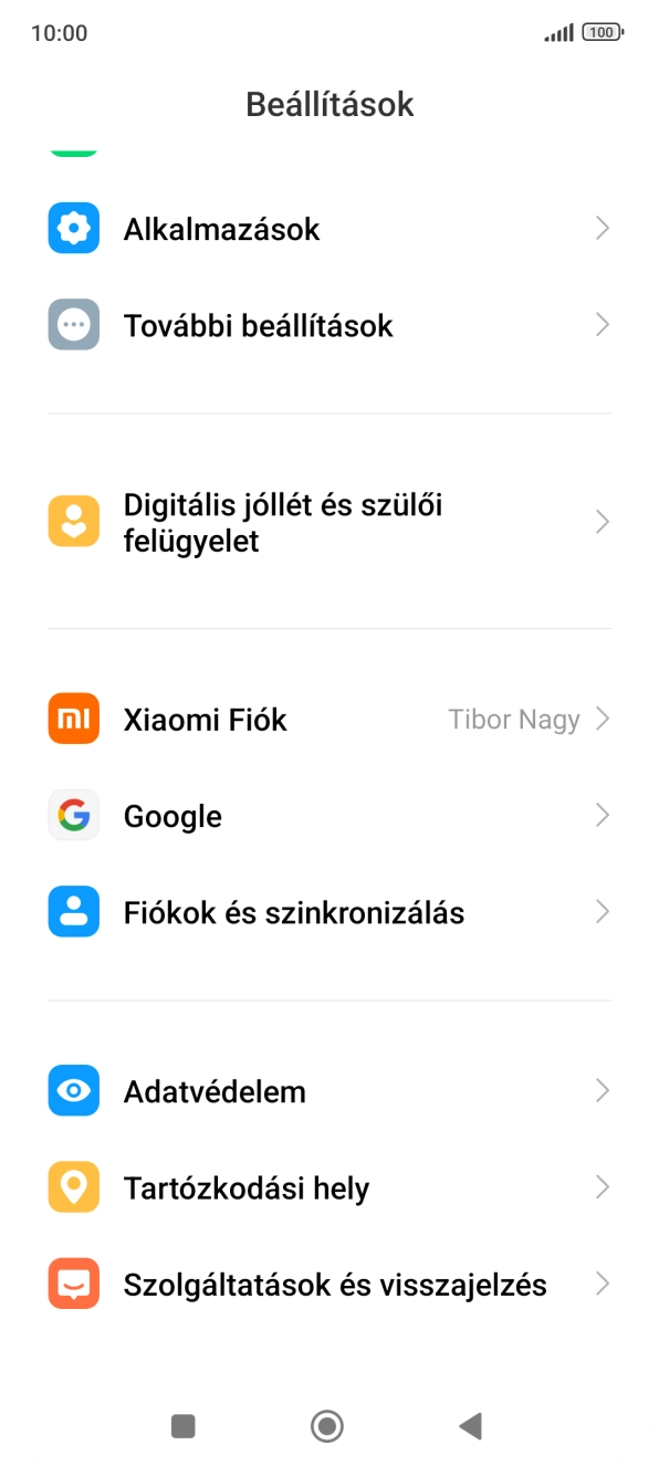 Válaszd a Fiókok és szinkronizálás lehetőséget.