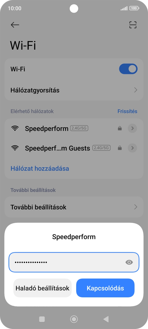 Írd be a Wi-Fi hálózatodhoz tartózó jelszót, és válaszd a Kapcsolódás lehetőséget. Írd be a Wi-Fi hálózatodhoz tartózó jelszót, és válaszd a Kapcsolódás lehetőséget.
