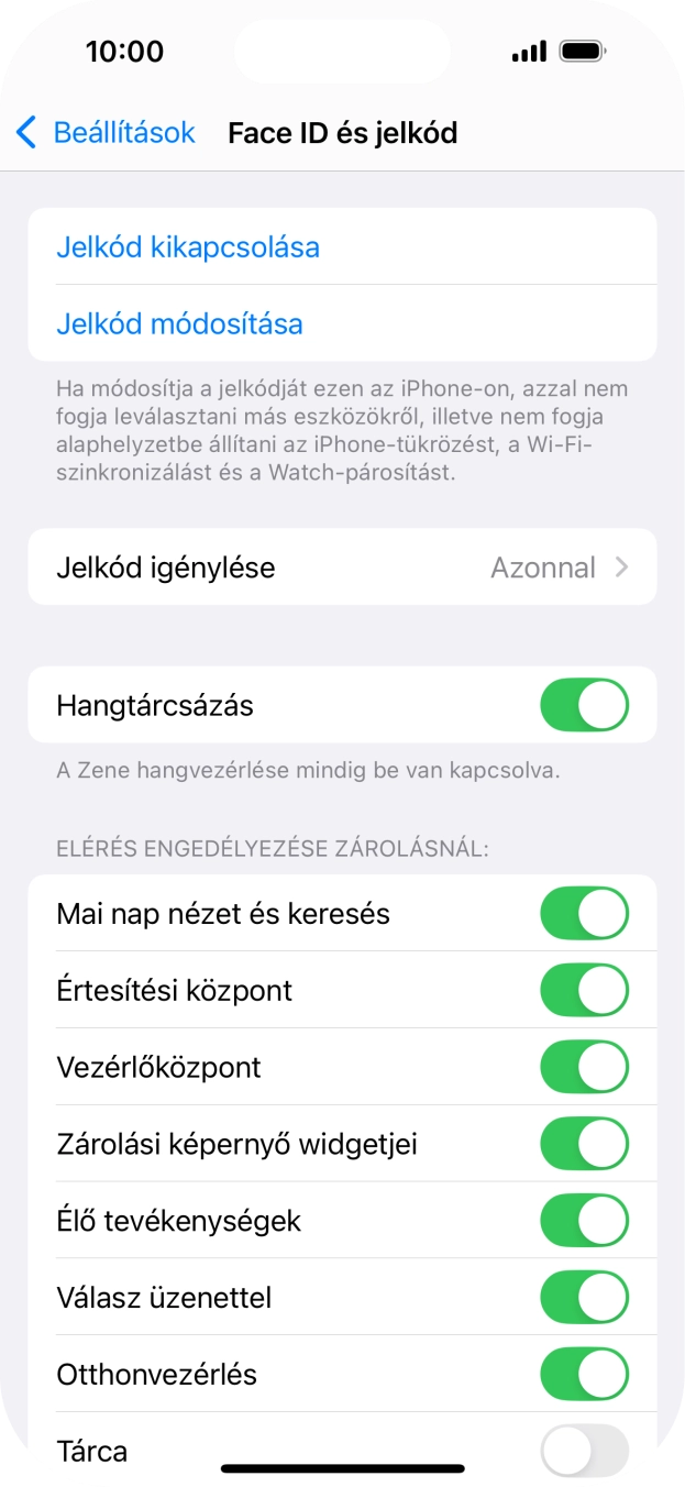 Válaszd a Jelkód kikapcsolása lehetőséget, és írd be a képernyőzárkódot.