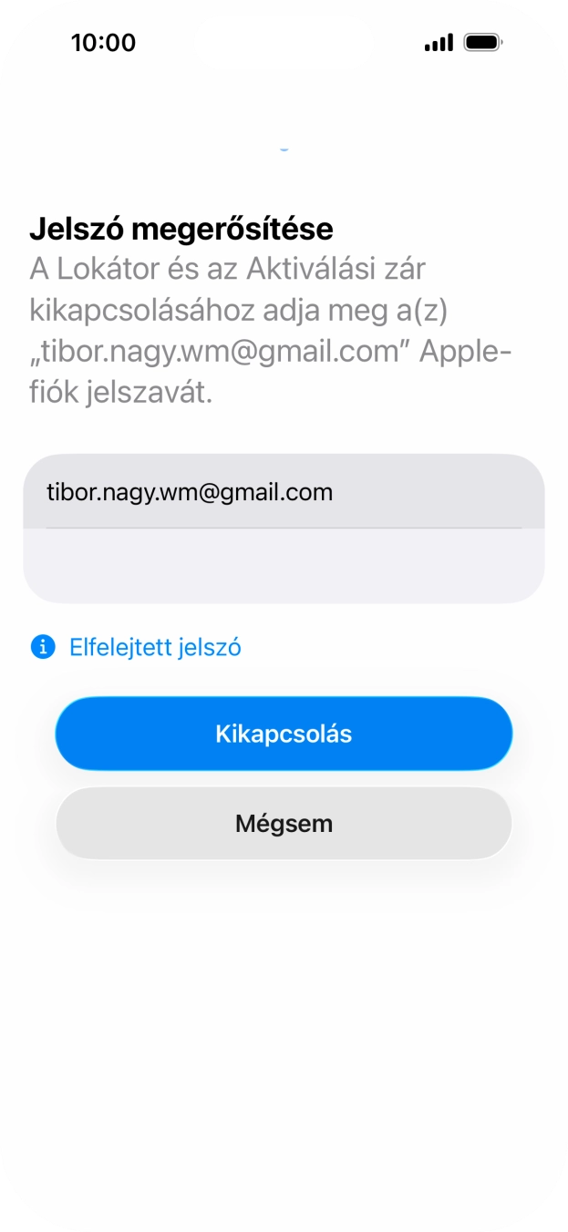 Írd be az Apple-fiókodhoz tartózó jelszót, és válaszd a Kikapcsolás lehetőséget. Várj egy kicsit, amíg a telefon visszaállítja a gyári beállításokat. A telefon konfigurálásához és ahhoz, hogy üzemkész állapotba hozd, kövesd a képernyőn megjelenő utasításokat. Írd be az Apple-fiókodhoz tartózó jelszót, és válaszd a Kikapcsolás lehetőséget. Várj egy kicsit, amíg a telefon visszaállítja a gyári beállításokat. A telefon konfigurálásához és ahhoz, hogy üzemkész állapotba hozd, kövesd a képernyőn megjelenő utasításokat.
