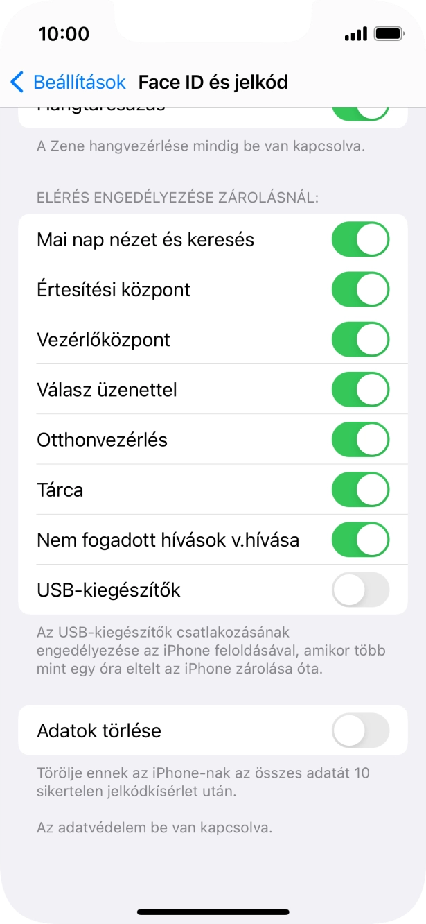 Kattints az „Adatok törlése” melletti csúszkára a funkció be- vagy kikapcsolásához.