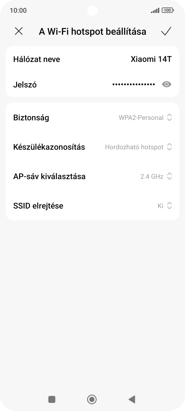 Válaszd a Hálózat neve lehetőséget, és írd be a Wi-Fi-hotspot kívánt nevét.
