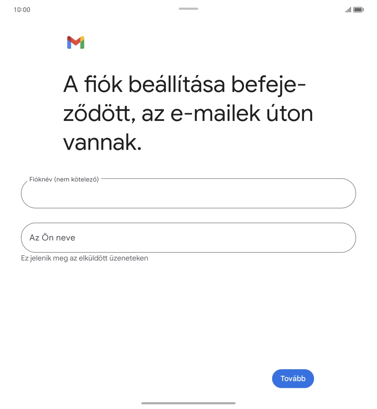 Kattints a „Fióknév (nem kötelező)” alatti mezőre, és írd be az e-mail-fiók kívánt nevét.