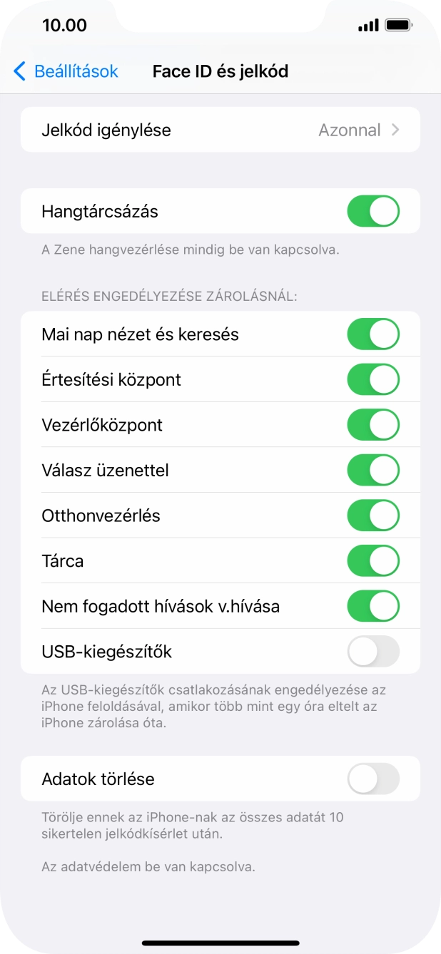 Kattints az „Adatok törlése” melletti csúszkára a funkció be- vagy kikapcsolásához.