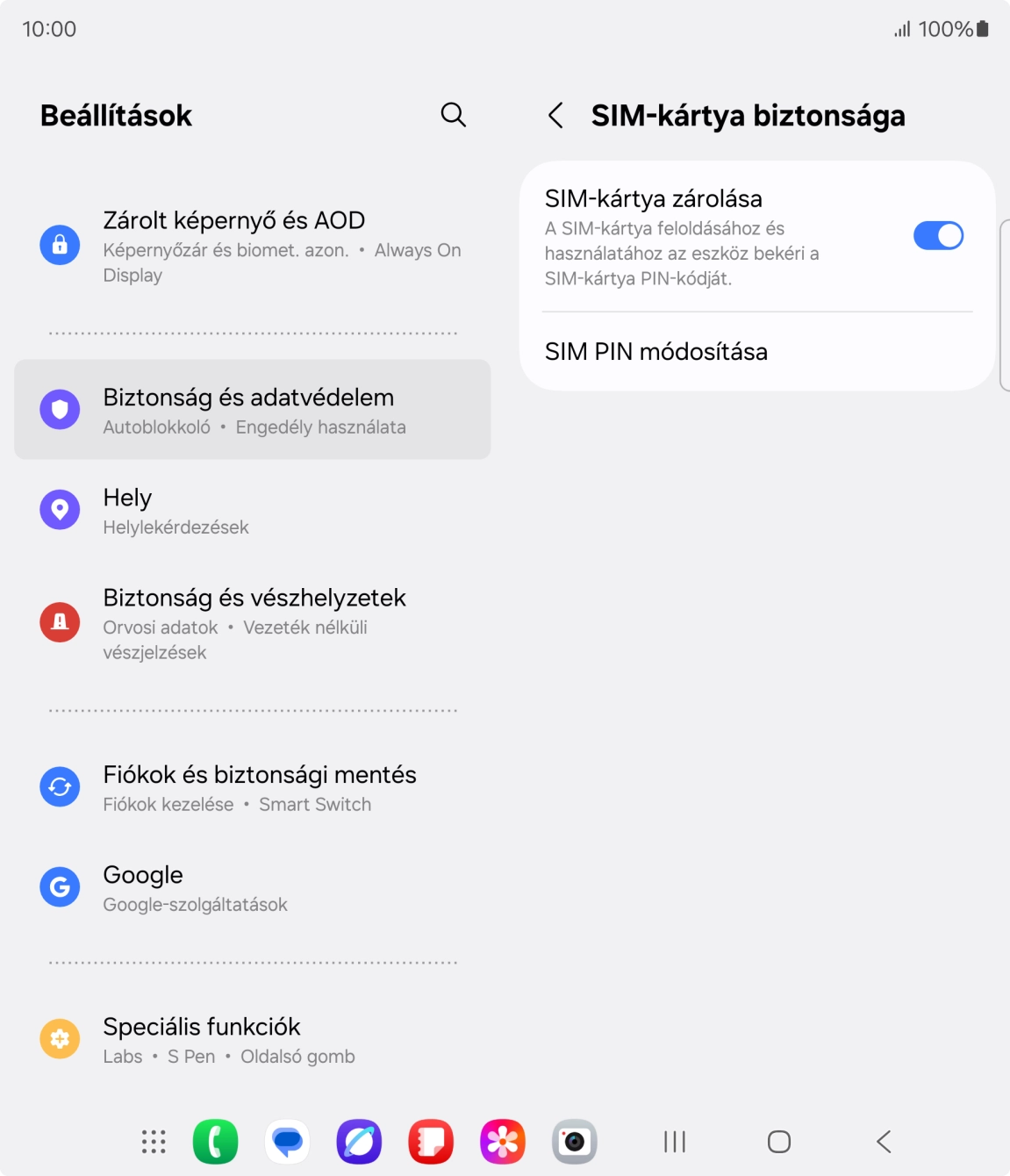 Kattints a „SIM-kártya zárolása” melletti csúszkára a funkció be- vagy kikapcsolásához. Kattints a „SIM-kártya zárolása” melletti csúszkára a funkció be- vagy kikapcsolásához.