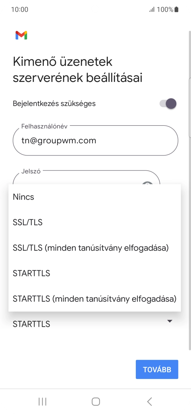 Válaszd az SSL/TLS lehetőséget.