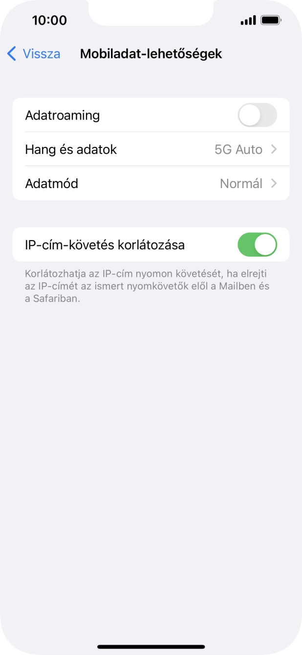 Kattints az „Adatroaming” melletti csúszkára a funkció be- vagy kikapcsolásához. Kattints az „Adatroaming” melletti csúszkára a funkció be- vagy kikapcsolásához.