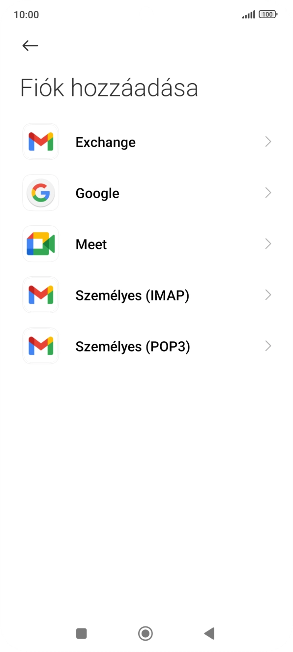 Válaszd a Személyes (IMAP) lehetőséget.