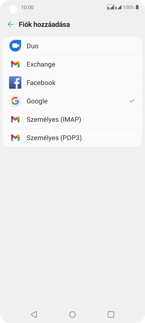 Válaszd a Google lehetőséget.