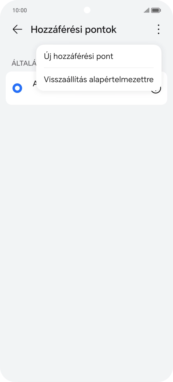 Válaszd az Új hozzáférési pont lehetőséget. Válaszd az Új hozzáférési pont lehetőséget.