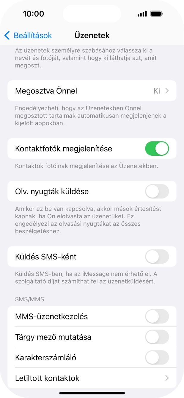 Kattints a „Küldés SMS-ként” melletti csúszkára a funkció be- vagy kikapcsolásához.