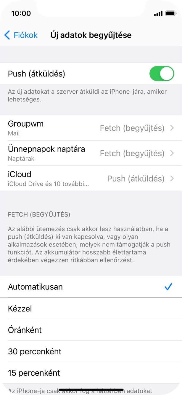 Kattints a „Push (átküldés)” melletti csúszkára a funkció be- vagy kikapcsolásához.