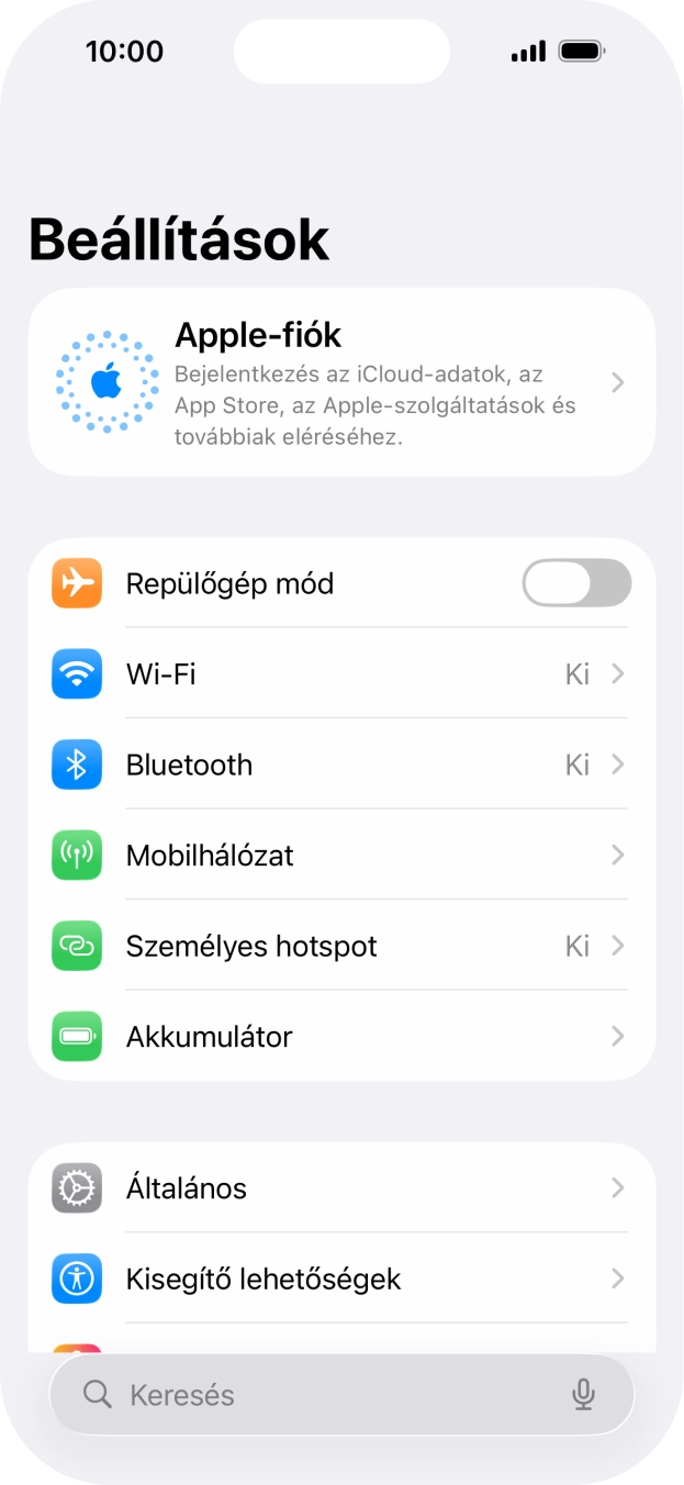 Válaszd az Apple-fiók lehetőséget.